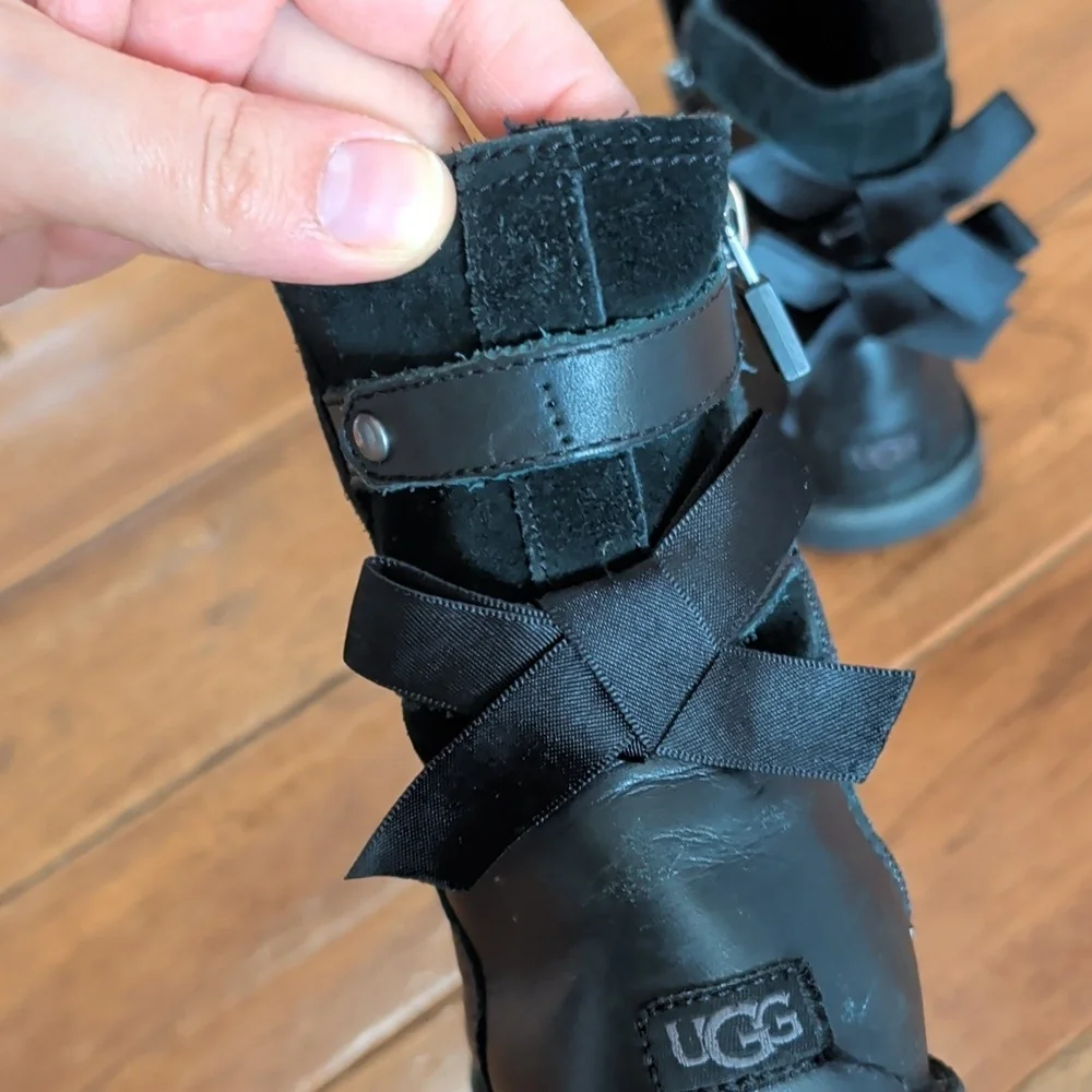 UGG Tara Suede Leather Black Bow Boots Footwear